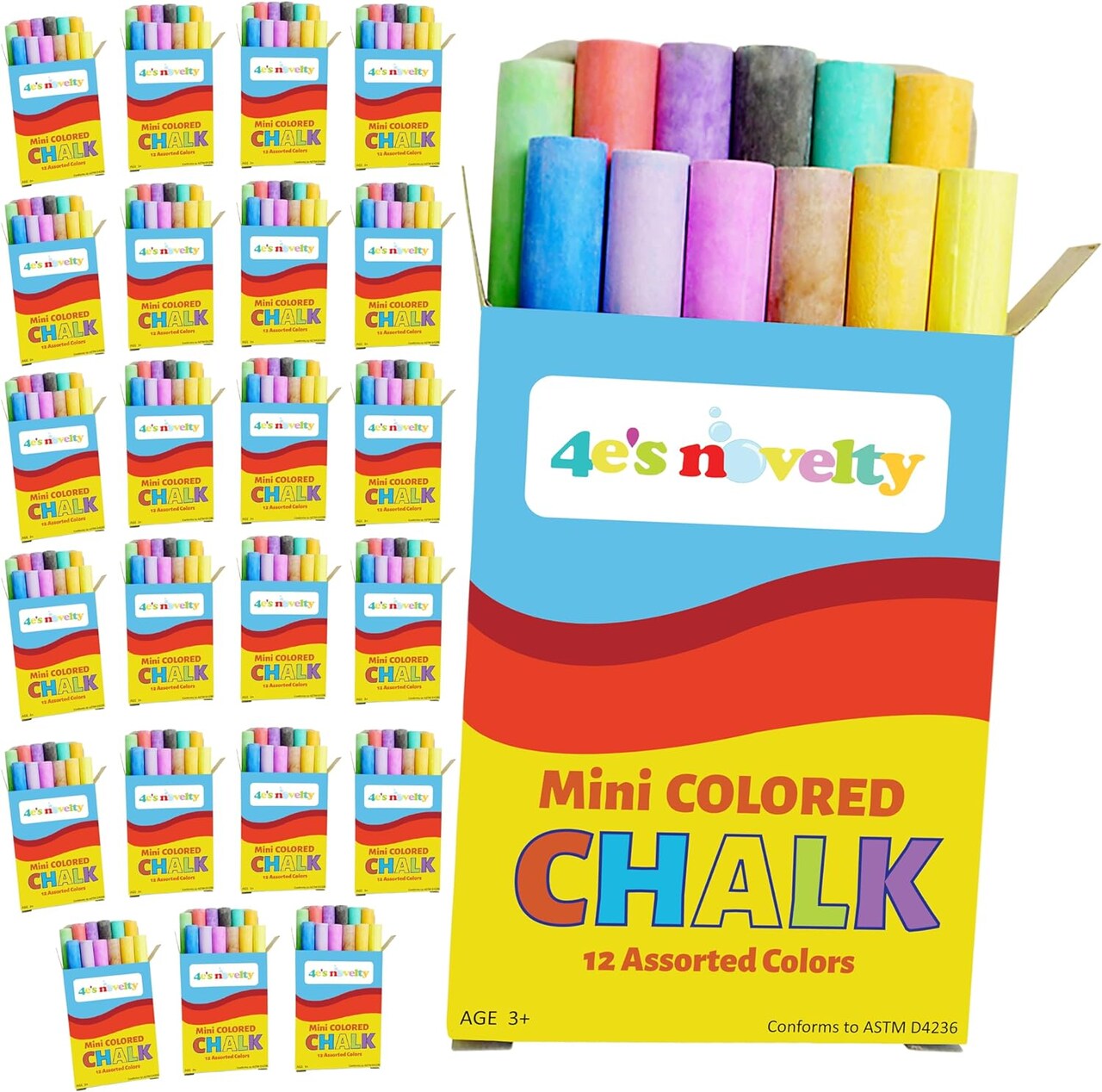 4E’s Novelty 288 pcs Mini Chalk Set - 24 Boxes Sidewalk Chalk Summer Party Favors, Goodie Bag Stuffers, Non-Toxic Chalk for Toddlers